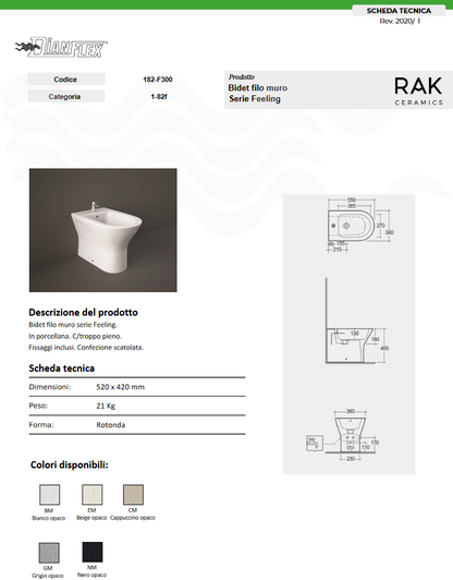 Bidet filo muro erogazione rubinetto cappuccino opaco matt Feeling Rak