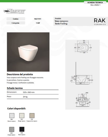 Vaso sospeso rimless scarico universale grigio opaco matt Rak Feeling
