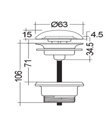 Piletta lavabo click clack senza troppo pieno Tappo cappuccino Opaco Rak Feeling