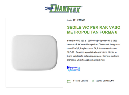 Sedile WC per vaso forma 8 bianco Rak Metropolitan