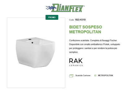 Bidet sospeso erogazione rubinetto Metropolitan Rak