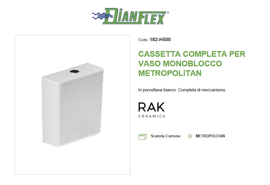 Cassetta completa per vaso monoblocco Metropolitan Rak