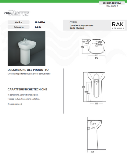 Lavabo autoportante con foro per rubinetto Illusion Rak