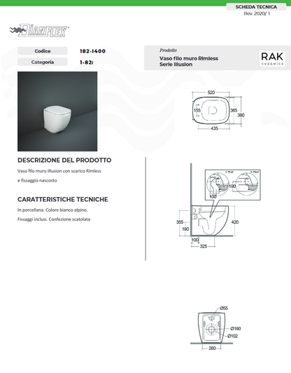 Vaso filo muro rimless fissaggio nascosto Rak Illusion