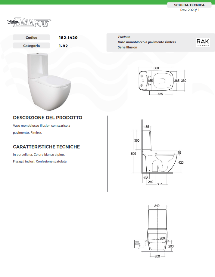 Vaso monoblocco a pavimento rimless Rak Illusion