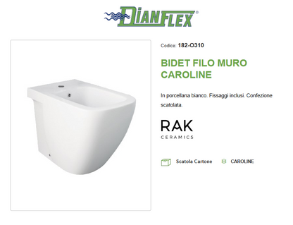 Bidet filo muro erogazione rubinetto Caroline Rak