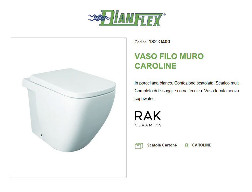 Vaso filo muro scarico universale Rak Caroline