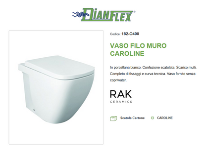 Vaso filo muro scarico universale Rak Caroline