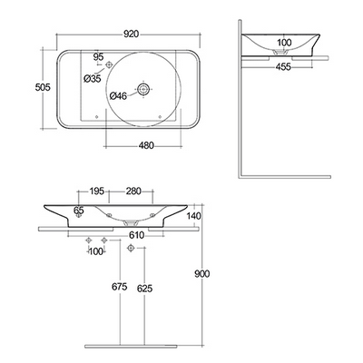 Lavabo sospeso da 92 cm ripiano a sx bianco opaco Rak Valet