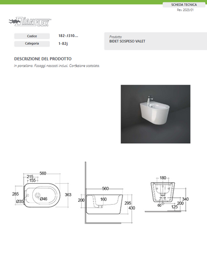 Bidet sospeso erogazione rubinetto bianco alpino Valet Rak