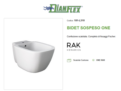 Bidet sospeso erogazione rubinetto One Rak