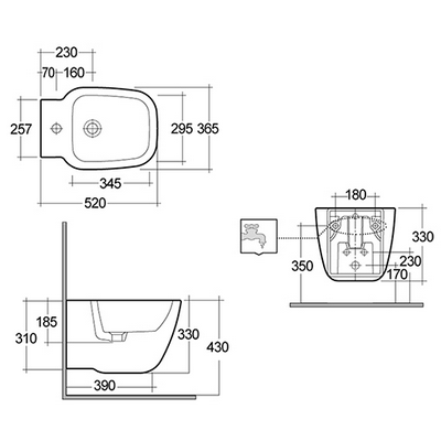 Bidet sospeso erogazione rubinetto fissaggio nascosto One Rak