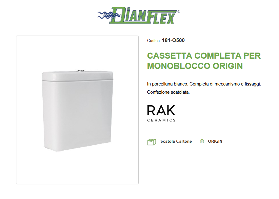 Cassetta completa per monoblocco Origin Rak