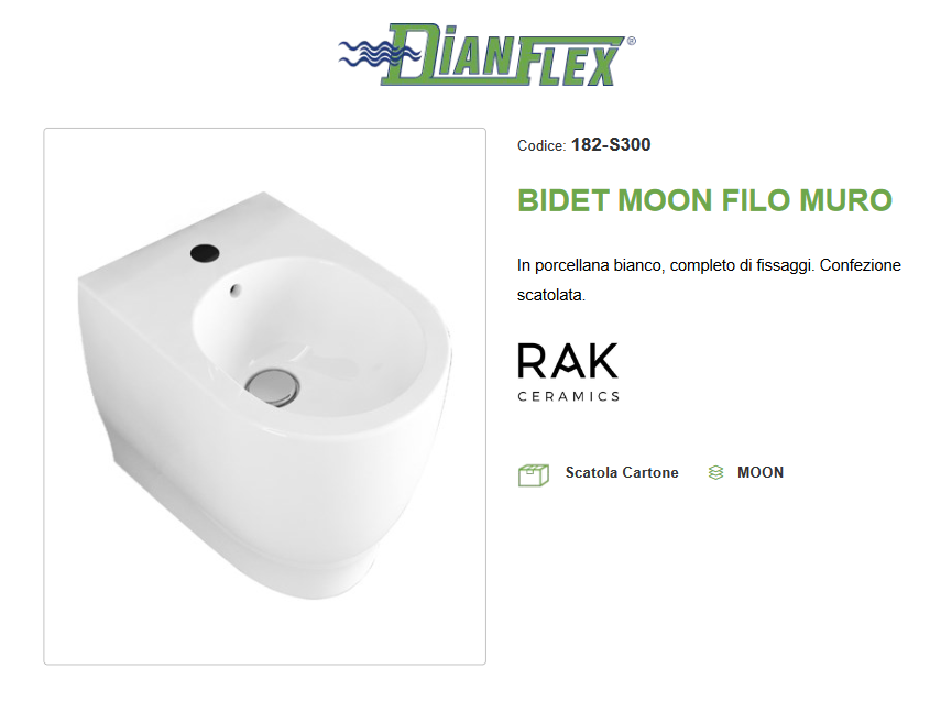 Bidet filo muro erogazione rubinetto Rak Moon