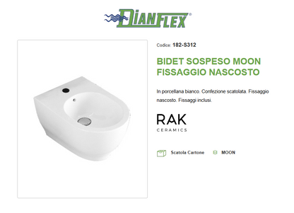 Bidet sospeso fissaggio nascosto erogazione rubinetto Rak Moon