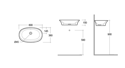 Lavabo da appoggio ovale L. 60 cm senza troppo pieno Rak Sensation