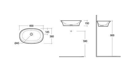 Lavabo da appoggio ovale L. 60 cm senza troppo pieno Rak Sensation