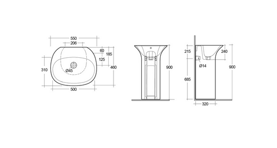 Lavabo autoportante s/foro per rubinetto Rak Sensation