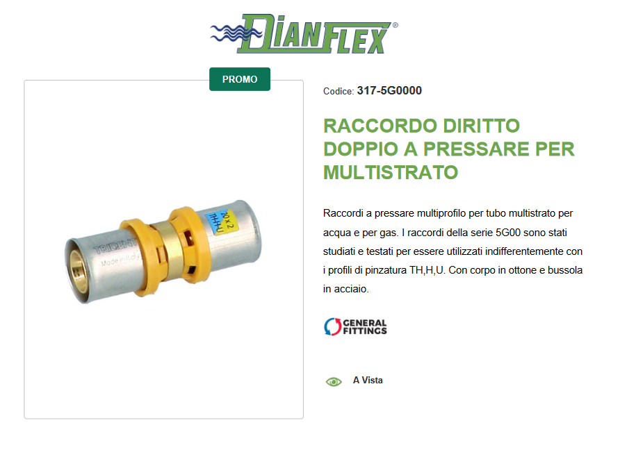 Raccordo diritto doppio a pressare per multistrato acqua/gas dm.26x3