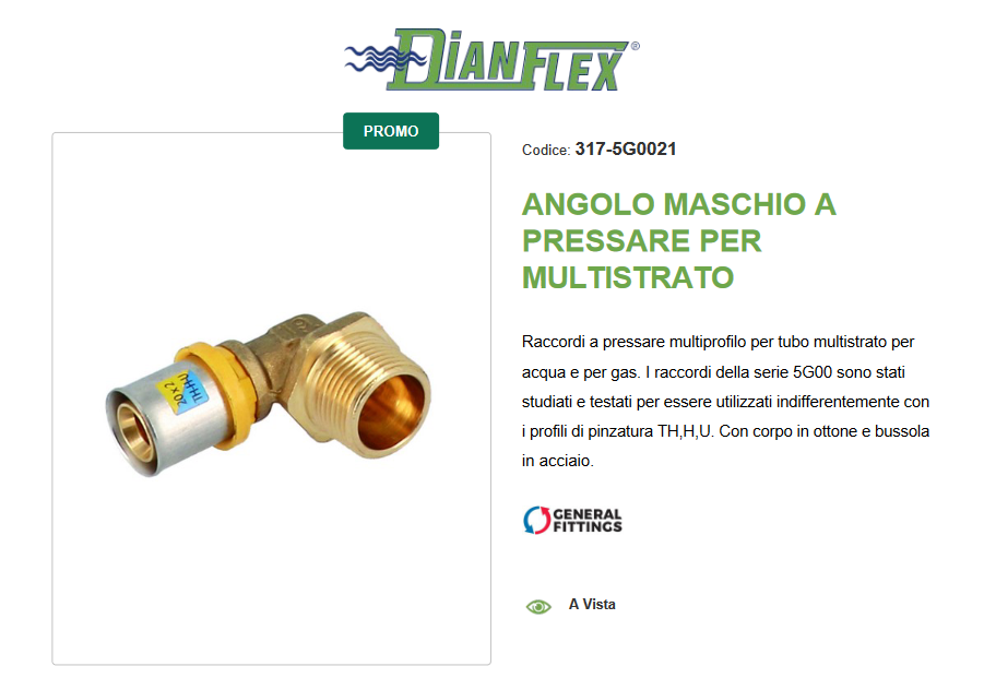 Angolo maschio a pressare per multistrato acqua/gas 3/4x26