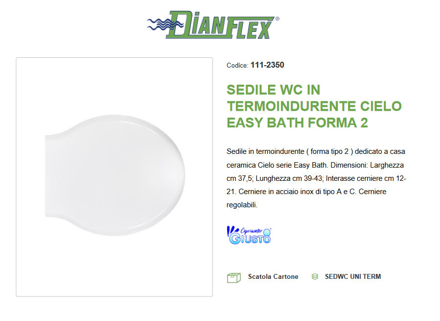 Sedile WC  in termoindurente Cielo easy bath forma 2 bianco