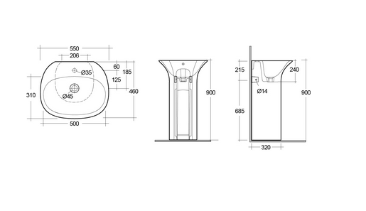 Lavabo autoportante C/foro per rubinetto Rak Sensation