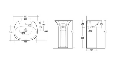 Lavabo autoportante C/foro per rubinetto Rak Sensation