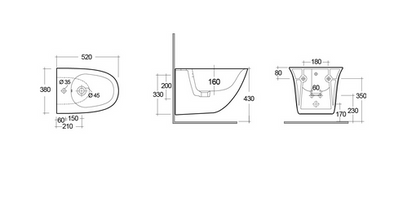 Bidet sospeso fissaggio nascosto cm. 52 erogazione rubinetto Rak Sensation