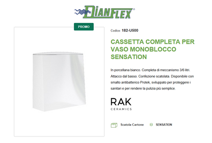 Cassetta completa per vaso monoblocco smalto antibatterico Protek Rak Sensation