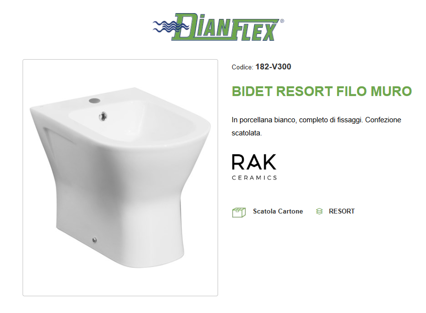 Bidet filo muro erogazione rubinetto Rak Resort