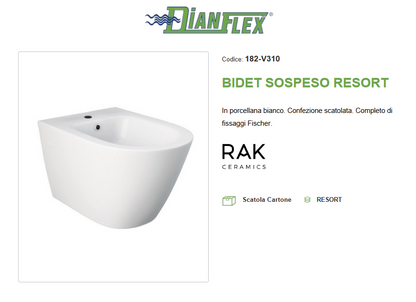 Bidet sospeso erogazione rubinetto Rak Resort