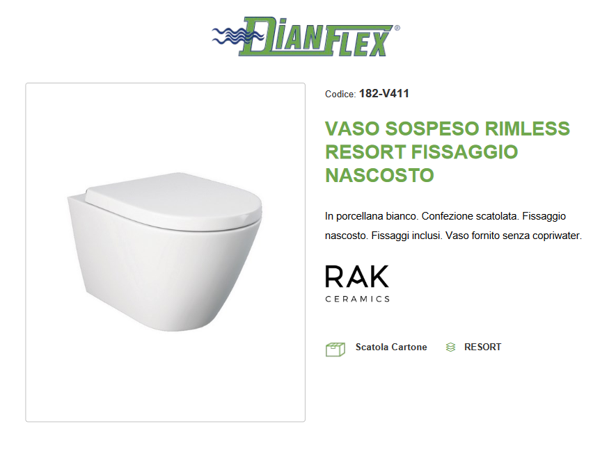 Vaso sospeso rimless fissaggio nascosto Rak Resort