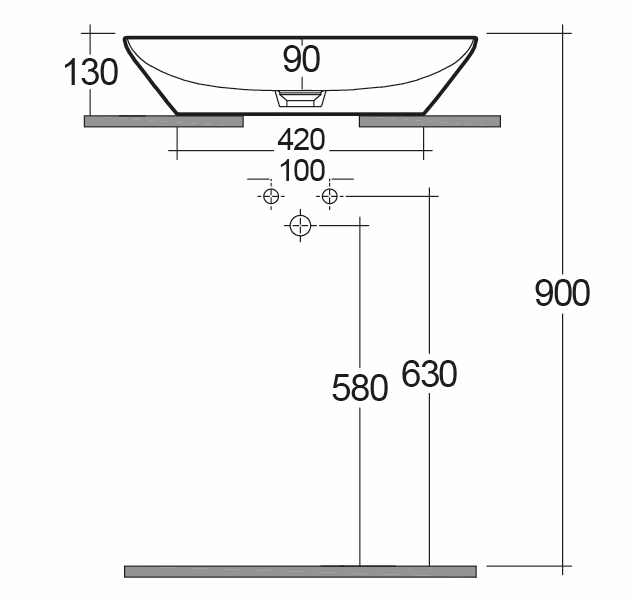 Lavabo da appoggio ovale allungato (senza foro) 60x36 bianco Rak Variant