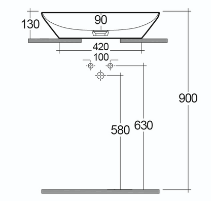 Lavabo da appoggio ovale allungato (senza foro) 60x36 bianco Rak Variant