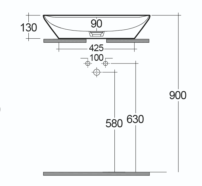 Lavabo da appoggio ovale allungato (monoforo) 60x42 bianco Rak Variant