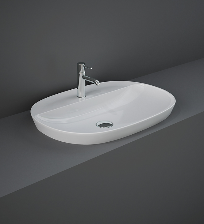 Lavabo ad incasso ovale allungato monoforo 60x42 bianco Rak Variant