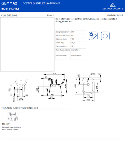 Bidet erogazione rubinetto Dolomite Gemma 2