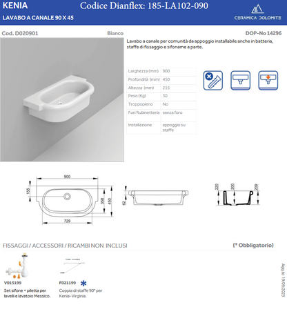 Lavabo a canale 90x45x21,5 cm Dolomite Kenia