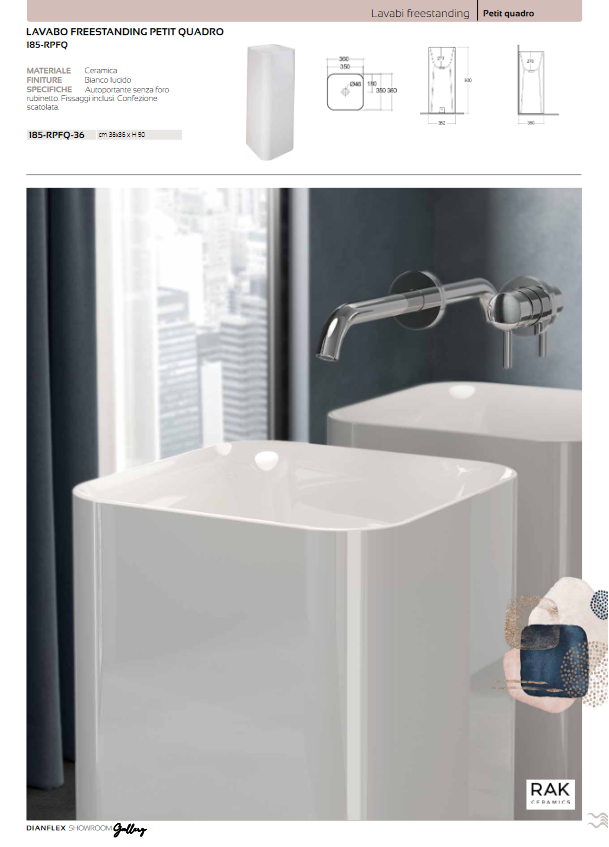 Lavabo freestanding quadrato 36 cm bianco Rak Petit