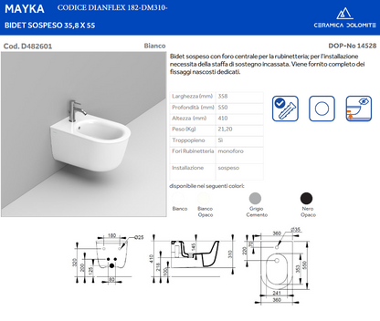 Bidet sospeso bianco Dolomite Mayka