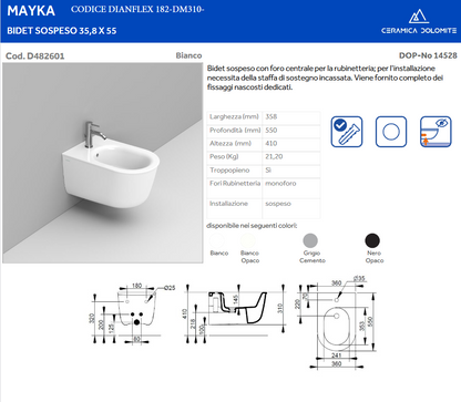 Bidet sospeso bianco opaco Dolomite Mayka