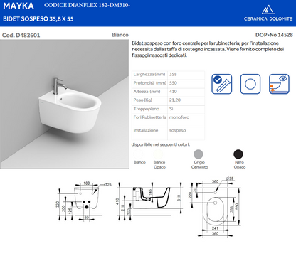 Bidet sospeso nero opaco Dolomite Mayka