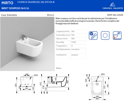 Bidet sospeso erogazione rubinetto Dolomite Mirto