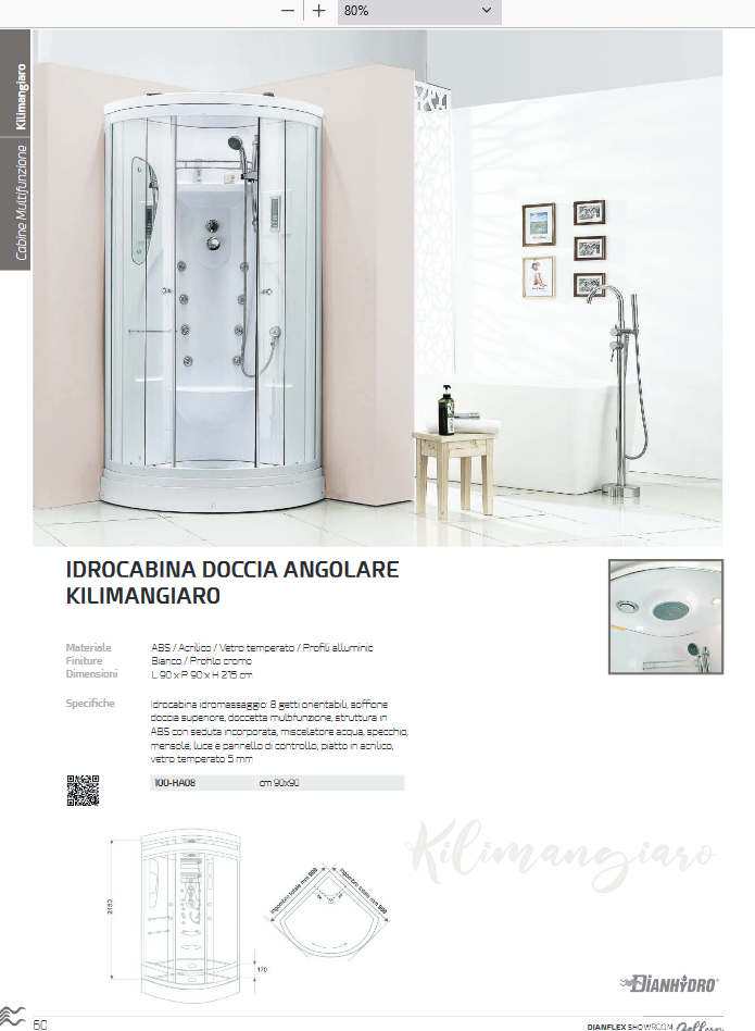 Box doccia ad angolo modello kilimangiaro con idromassaggio 90x90 cm