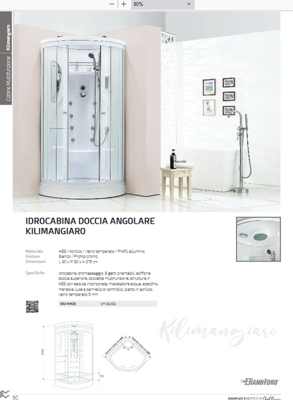 Box doccia ad angolo modello kilimangiaro con idromassaggio 90x90 cm