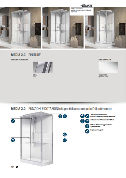 Cabina doccia multifunzione apertura 2 ante scorrevoli 2 ante fisse 70x100 modello MEDIA 2.0