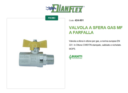 Valvola a sfera gas MF a farfalla  1" DN 25