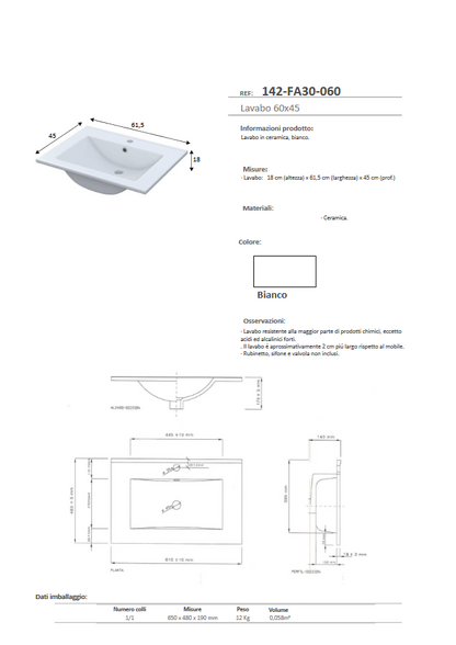 Lavabo consolle in ceramica