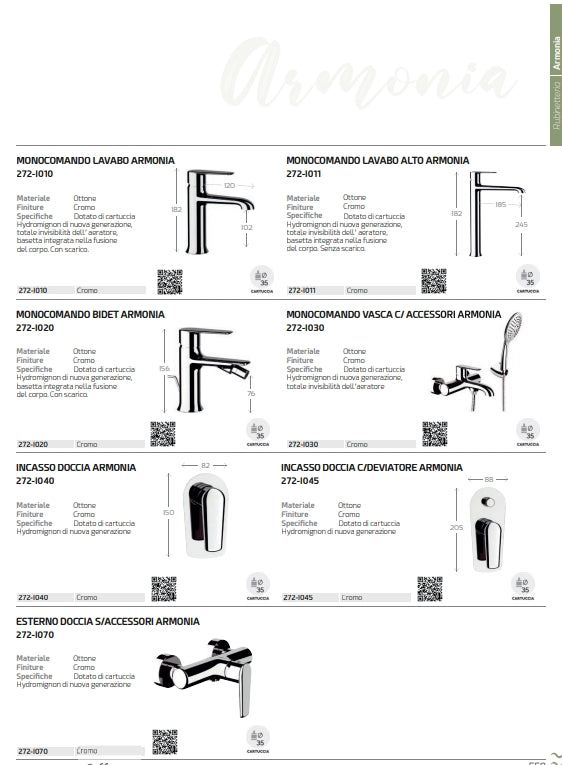 Monocomando Lavabo Armonia Cromo Mariani