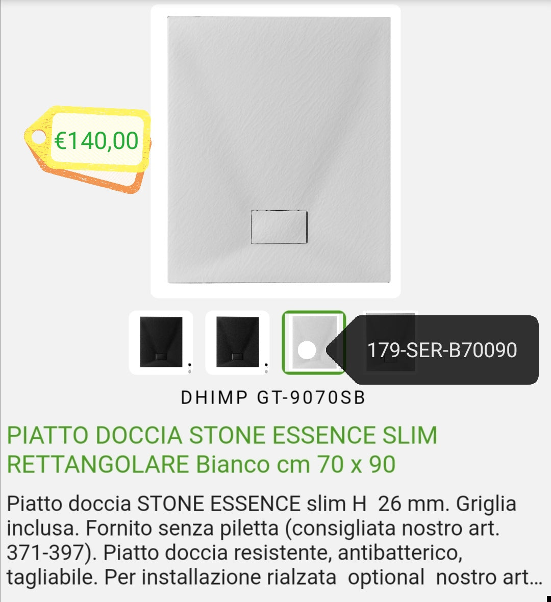 Piatto Doccia Stone Essence 70x90 Bianco